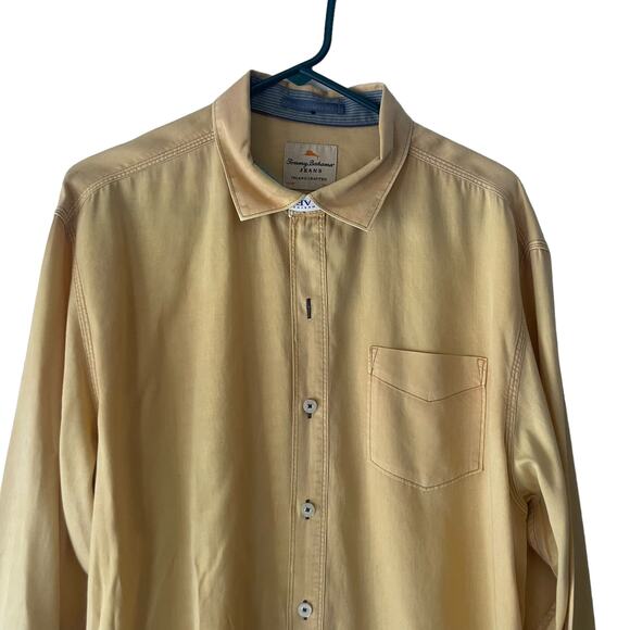 Tommy Bahama Island Crafted Vintage 90s Yellow Tencel Long Sleeve Button Up - Picture 2 of 10